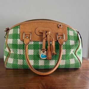 Dooney & Bourke Green and White Checkered Satchel
